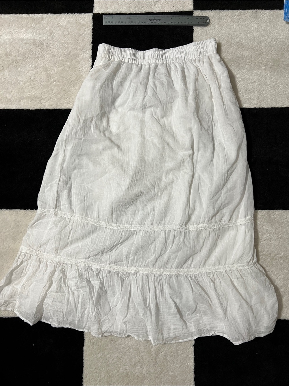 Women's White Midi Tiered Ruffle Skirt